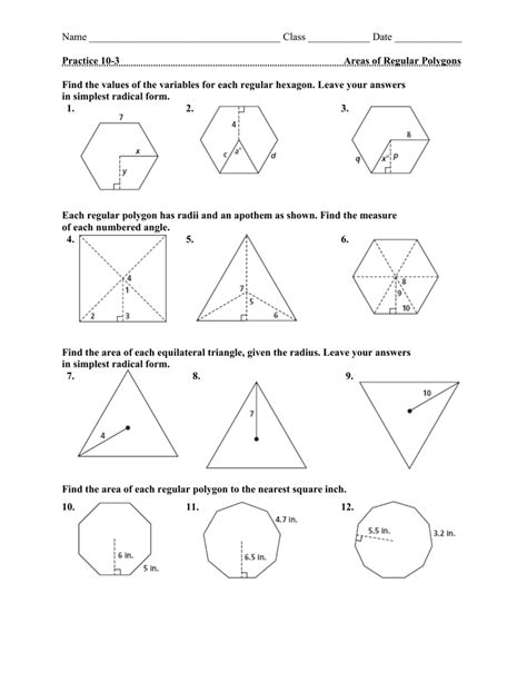 11.6 area of regular polygons worksheet